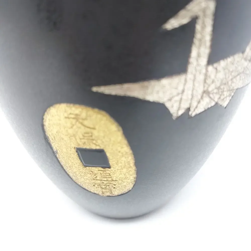 Brass Enamel Vase Origami Crane Mon Tempo Motif Black Gold 6.5